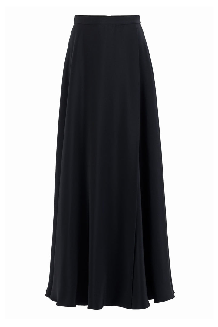 LATANIA BLACK SILK A-LINE MAXI SKIRT