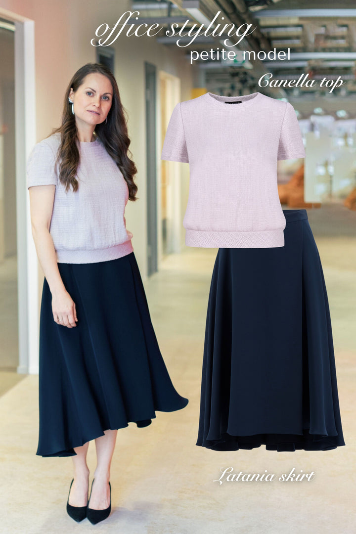 LATANIA NAVY BLUE SILK A-LINE HIGH-LOW HEM SKIRT