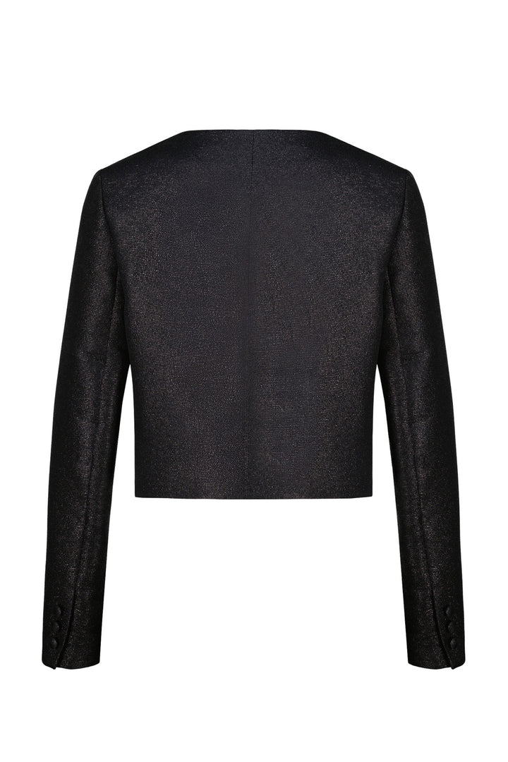 LESSERTIA BLACK SHIMMERING WOOL SILK BLEND JACKET