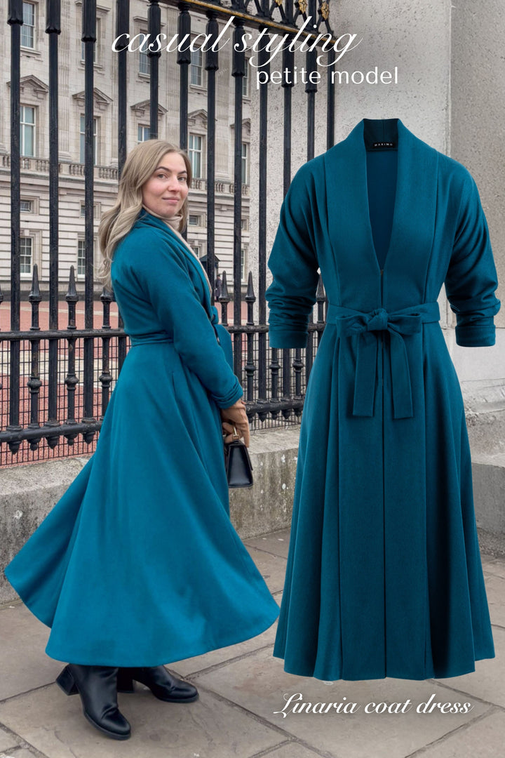 LINARIA PEACOCK BLUE LIGHTWEIGHT CASHMERE COAT DRESS