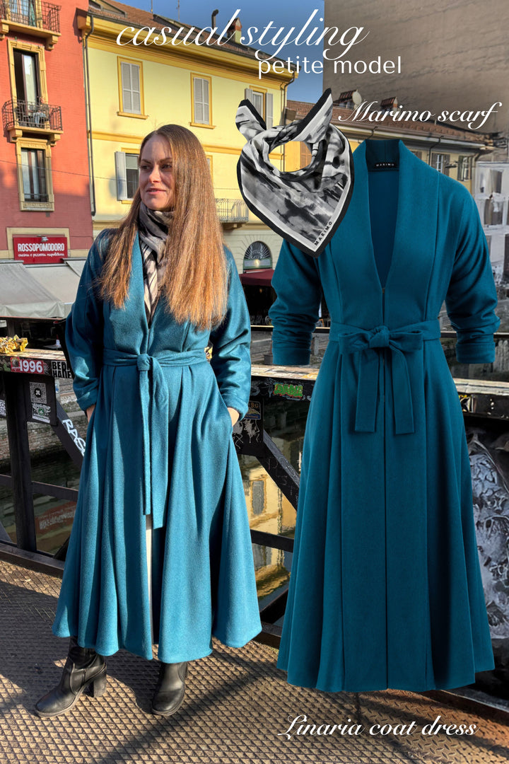 LINARIA PEACOCK BLUE LIGHTWEIGHT CASHMERE COAT DRESS