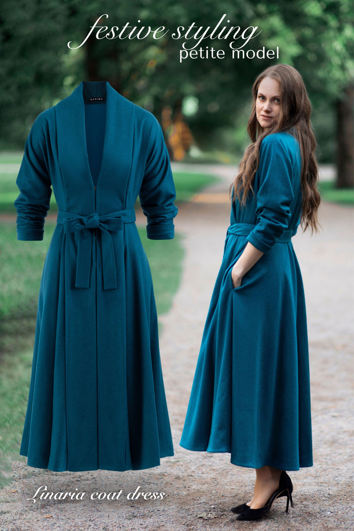 LINARIA PEACOCK BLUE LIGHTWEIGHT CASHMERE COAT DRESS