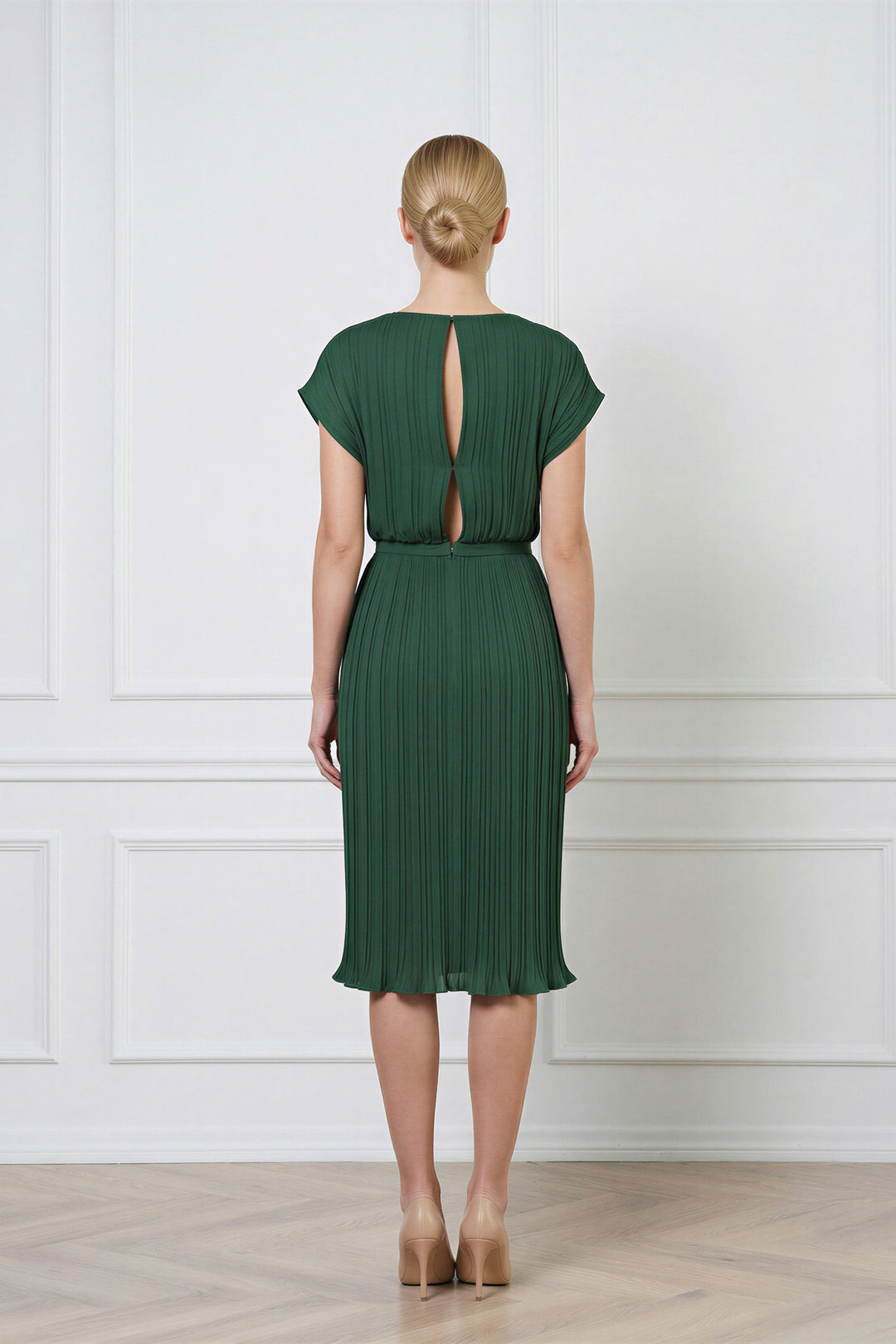 MERREMIA FOREST GREEN PLEATED DRESS
