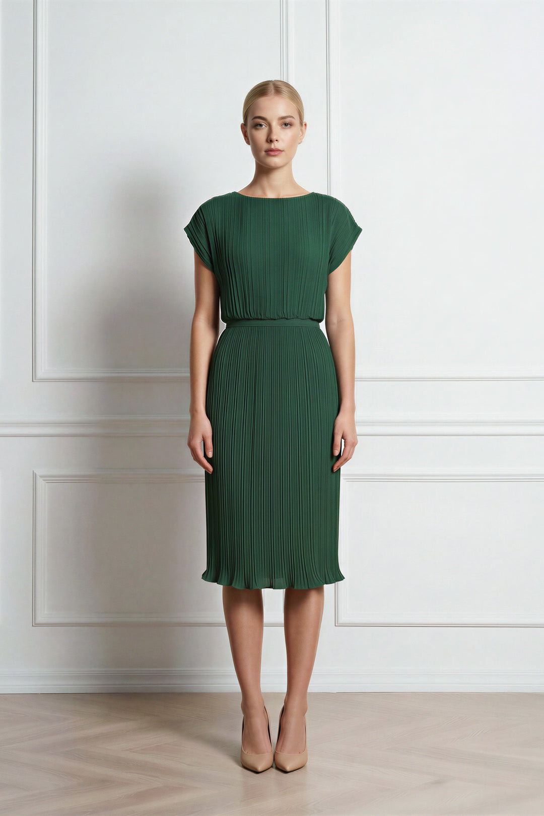 MERREMIA FOREST GREEN PLEATED DRESS