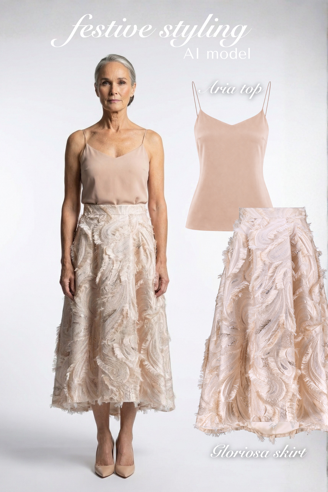 ARIA ROSE GOLD SPAGHETTI STRAP SILK TOP WITH BOW DETAILS