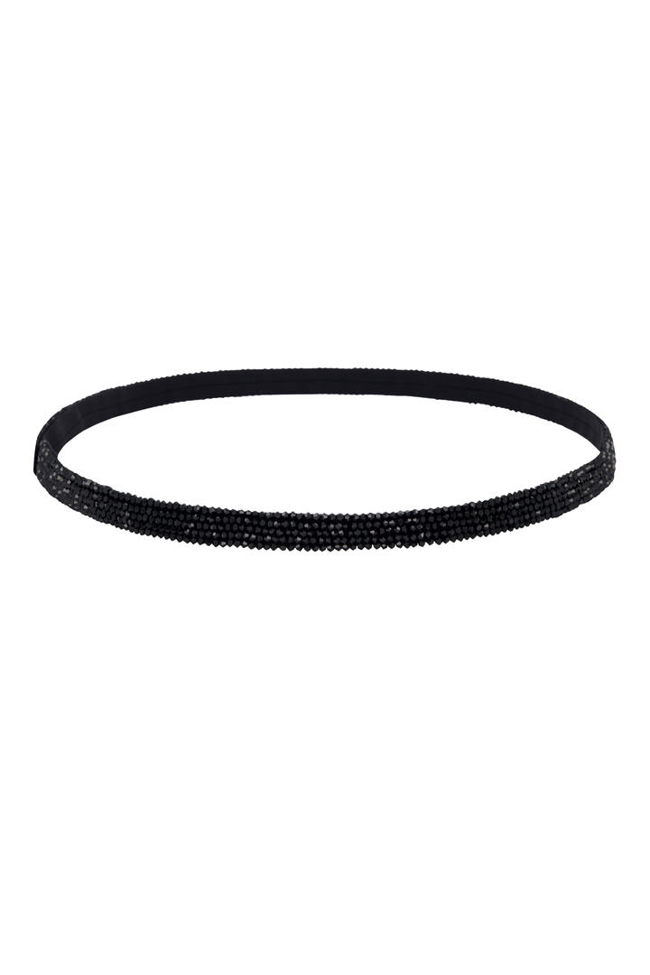 SKINNY BLACK HAND-EMBROIDERED CRYSTAL BELT