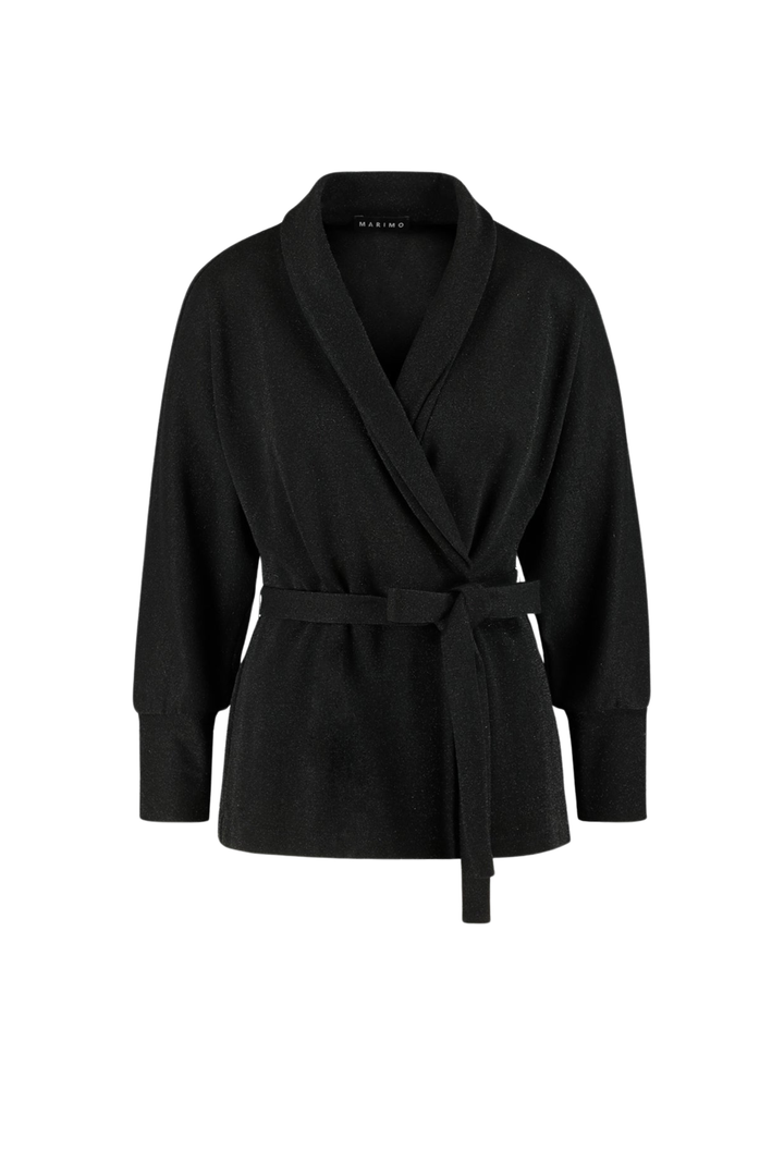 PHYMOSIA BLACK SLIGHTLY GLITTERING STRETCHY VISCOSE-BLEND WRAP BLOUSE