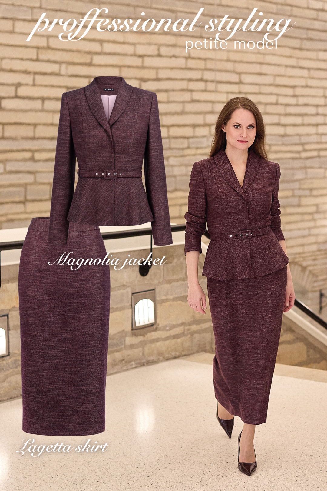 MAGNOLIA DUSTY PLUM PURPLE WOOL-BAMBOO PEPLUM JACKET WITH BELT