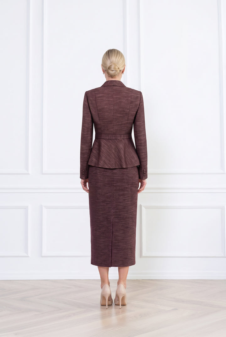 MAGNOLIA DUSTY PLUM PURPLE WOOL-BAMBOO PEPLUM JACKET WITH BELT
