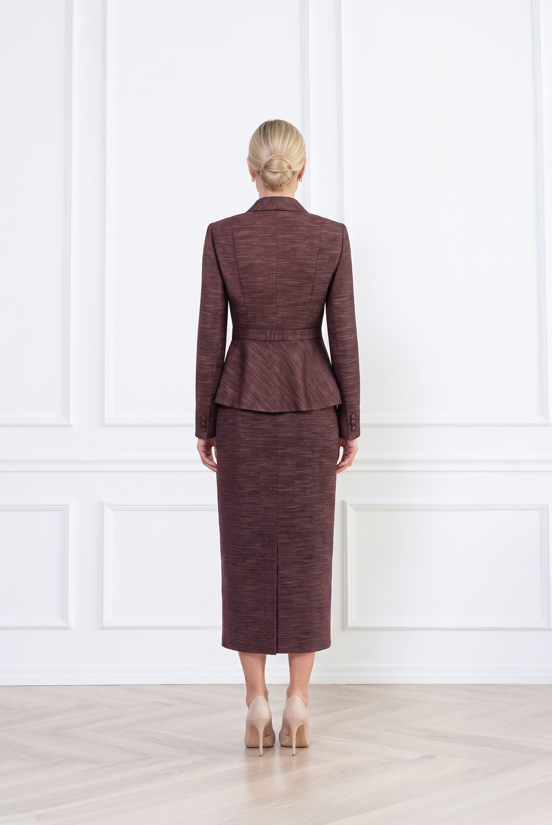 MAGNOLIA DUSTY PLUM PURPLE WOOL-BAMBOO PEPLUM JACKET WITH BELT