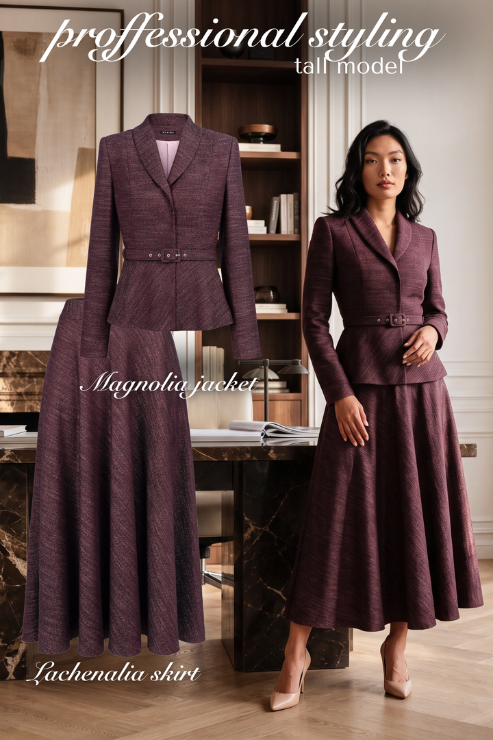 LACHENALIA DUSTY PLUM PURPLE WOOL-BAMBOO A-LINE MIDI SKIRT
