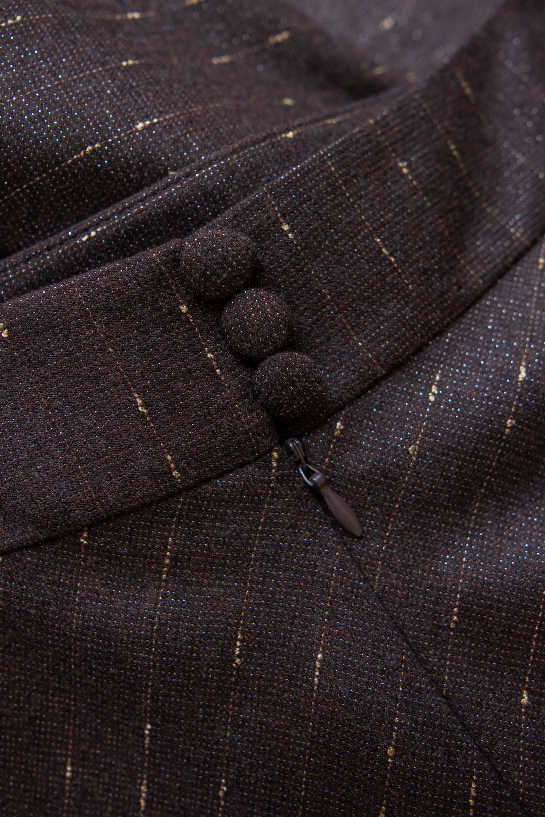 LACHENALIA CHOCOLATE BROWN PINSTRIPE WOOL A-LINE MIDI SKIRT