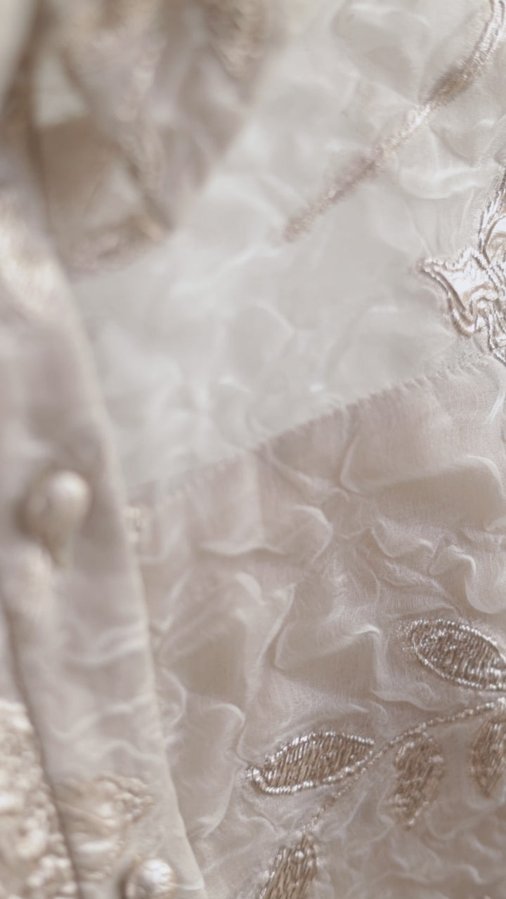 CALLIANDRA OFF WHITE AND ROSE GOLD JACQUARD PUFF-SLEEVE SHIRT