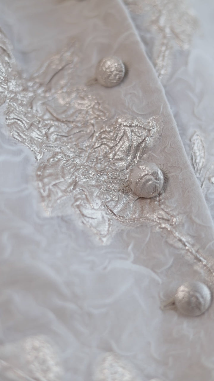 CARDARIA OFF WHITE AND ROSE GOLD JACQUARD OPEN BACK VEST