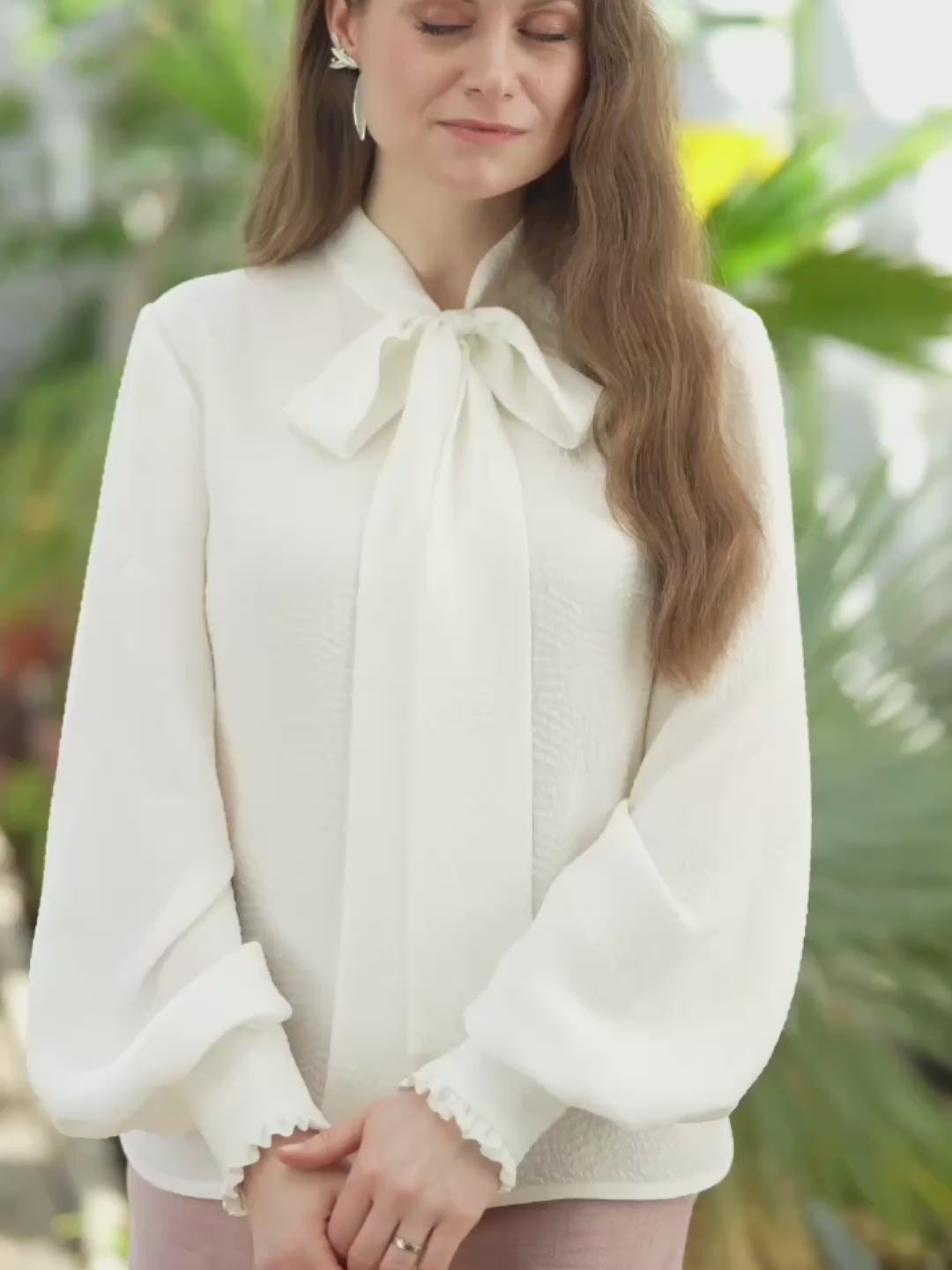 RHIPSALIS WHITE SILK JAQUARD NECK TIE BLOUSE