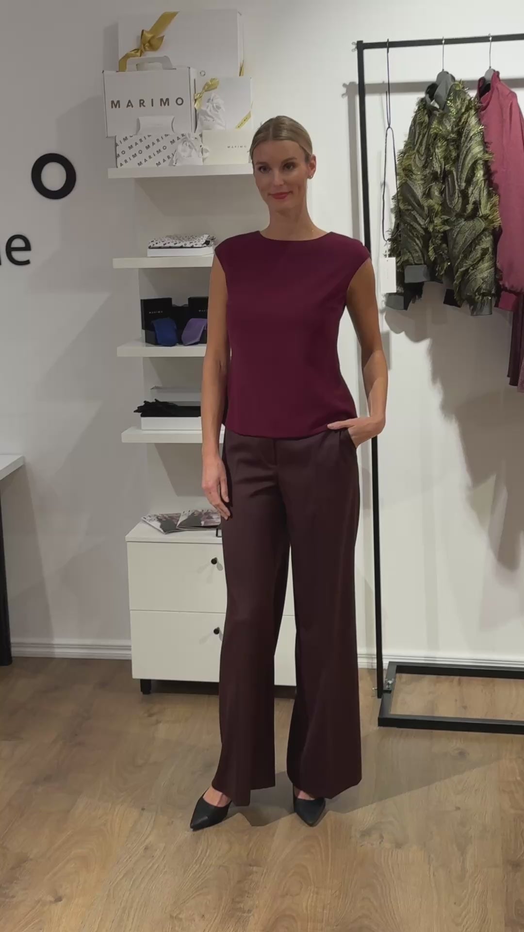 ALPINIA DARK BURGUNDY FINE WOOL WIDE-LEG SUIT PANTS
