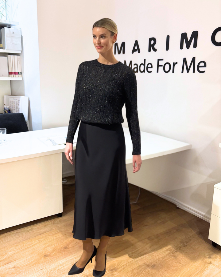 MEDEMIA BLACK SILVER CABLE-KNIT ALPACA WOOL BLEND SWEATER