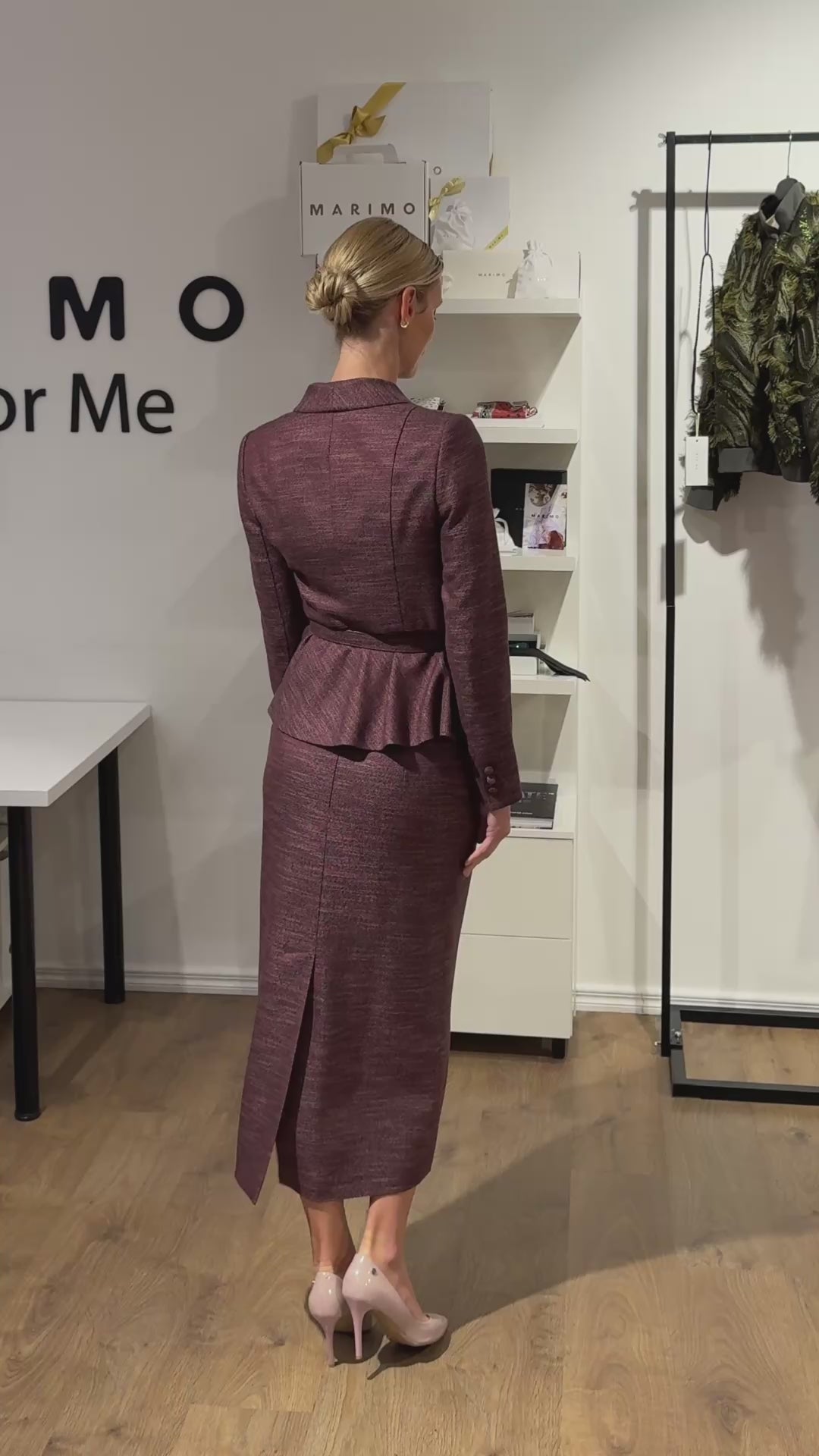 LAGETTA DUSTY PLUM PURPLE WOOL-BAMBOO MIDI PENCIL SKIRT