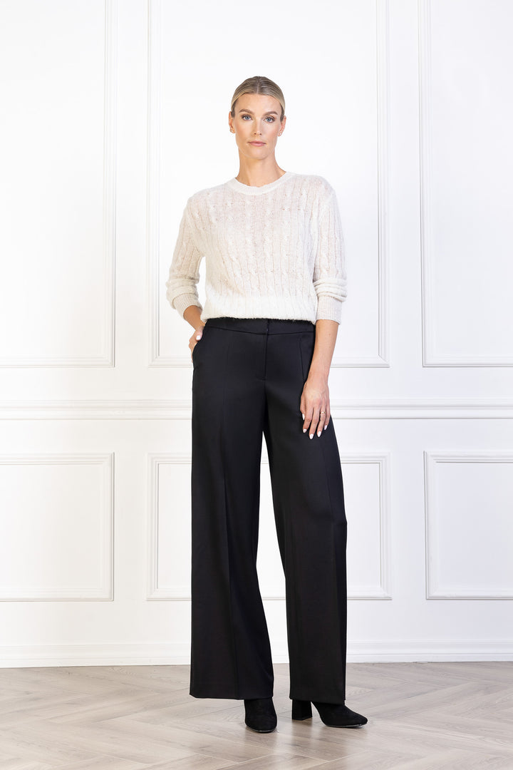 ALPINIA BLACK FINE WOOL WIDE-LEG SUIT PANTS