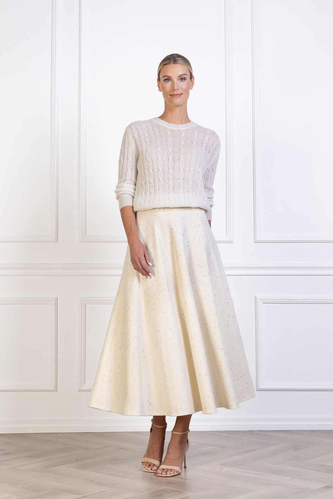 LACHENALIA CREAM WOOL BLEND A-LINE MIDI SKIRT