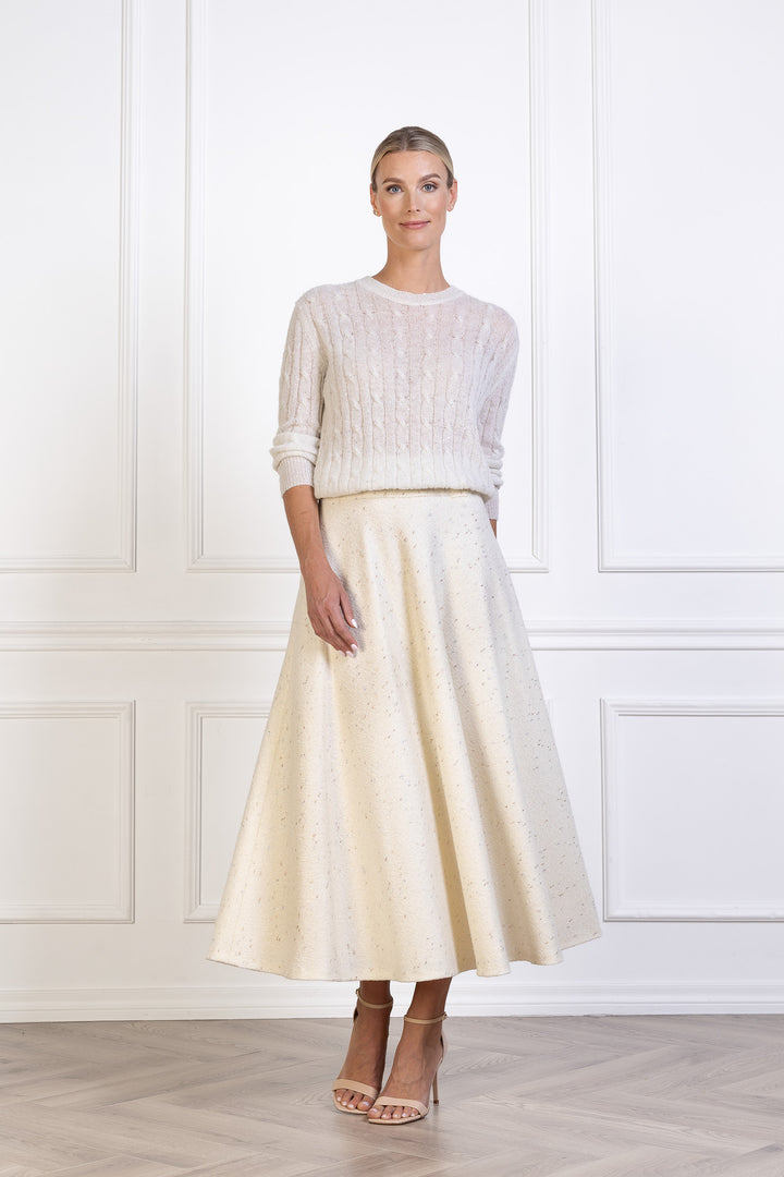 LACHENALIA CREAM WOOL BLEND A-LINE MIDI SKIRT