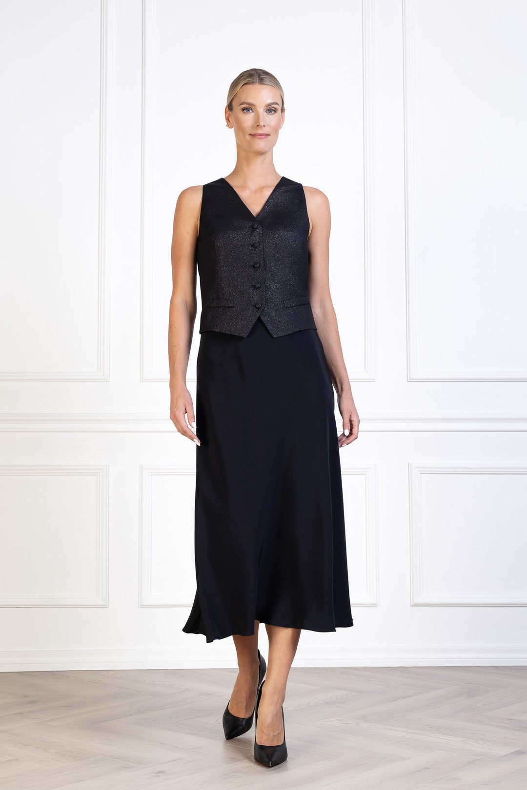 MEESIA BLACK SLIGHTLY GLITTERING WOOL BLEND VEST