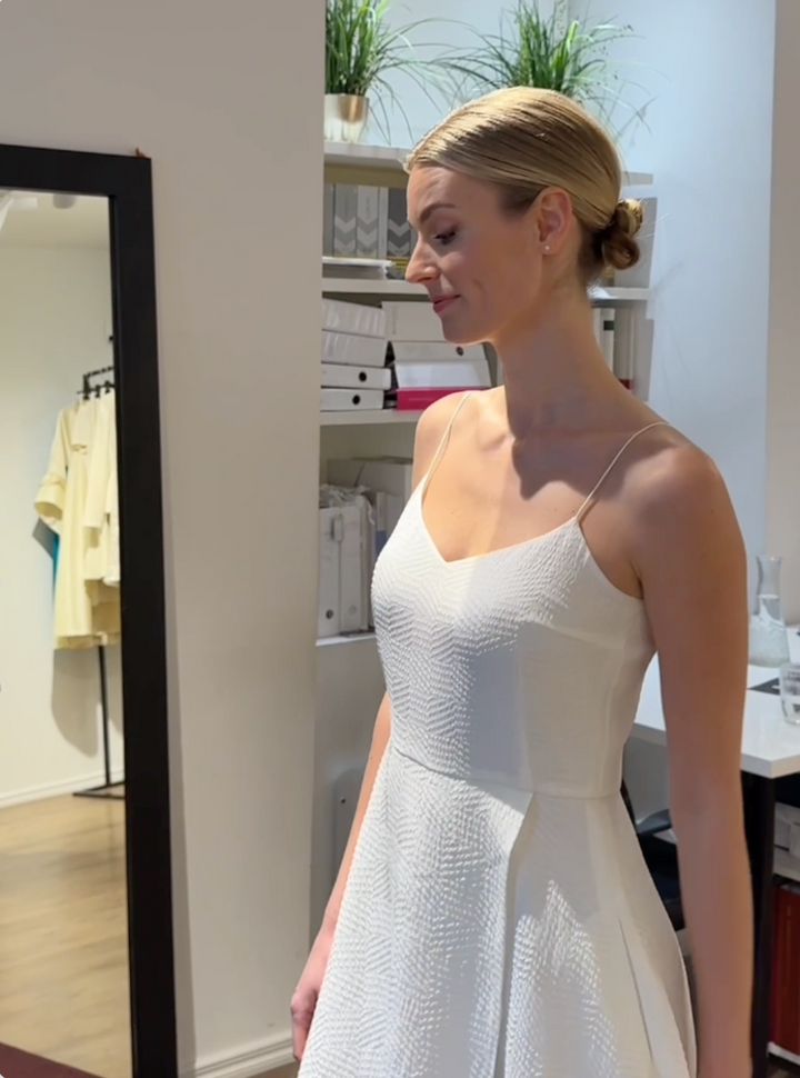 SENNA WHITE SILK JACQUARD SPAGHETTI STRAP DRESS