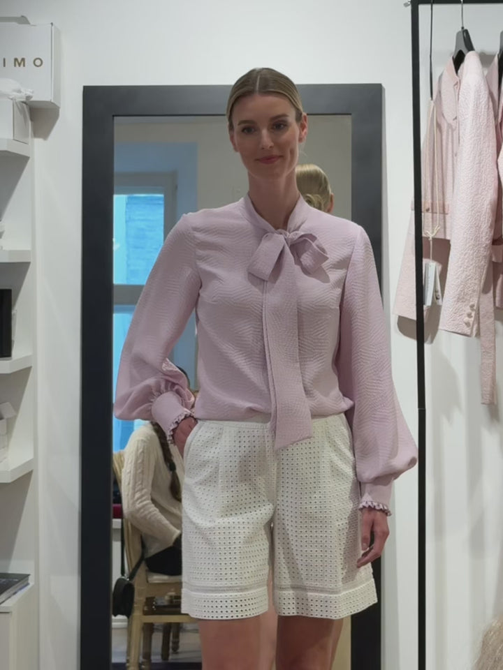 RHIPSALIS LAVENDER SILK JAQUARD NECK TIE BLOUSE