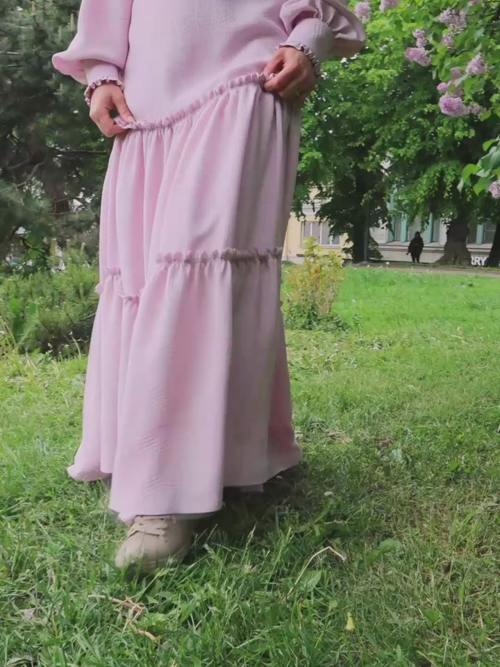 DAPHNE LAVENDER SILK JACQUARD MAXI DRESS WITH SLEEVES