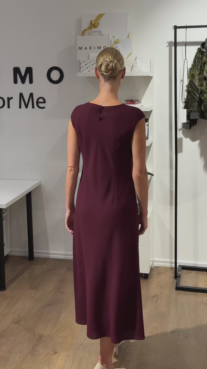 SALVINIA BURGUNDY WOOL CREPE MIDI DRESS WITH BELT