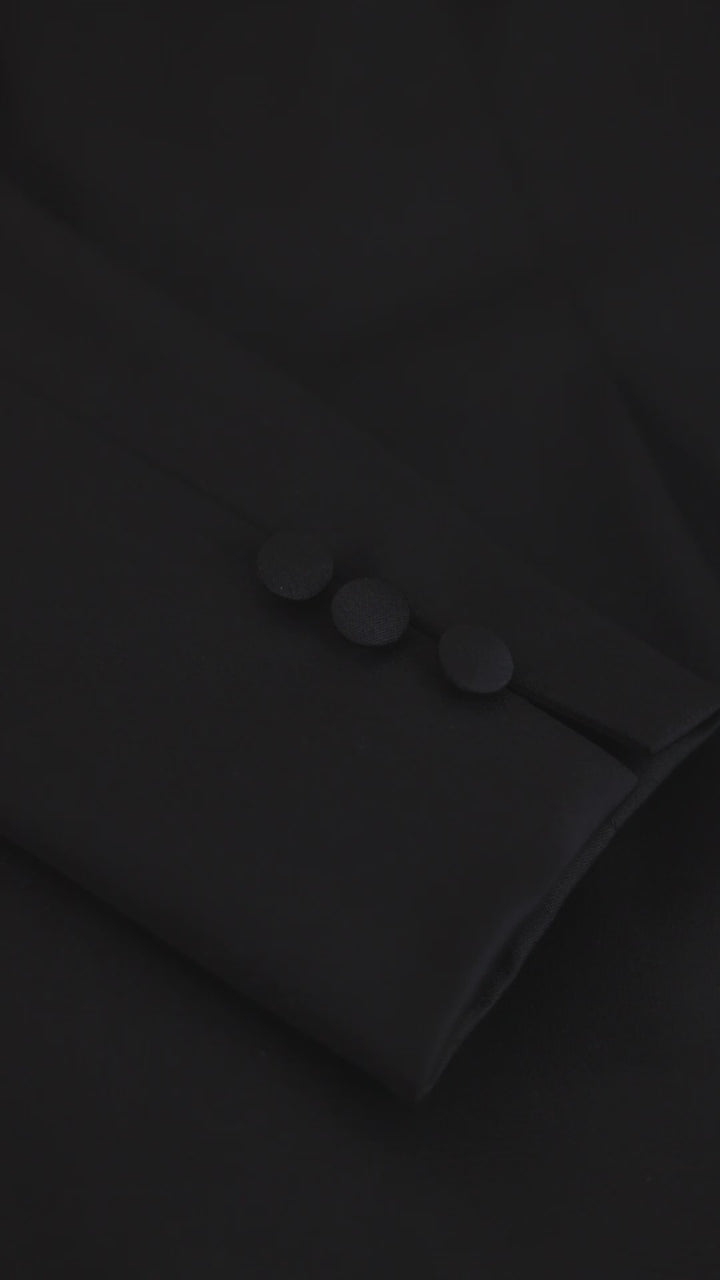 MELILOTUS BLACK WOOL JACKET WITH DRAPED FRONT DETAIL
