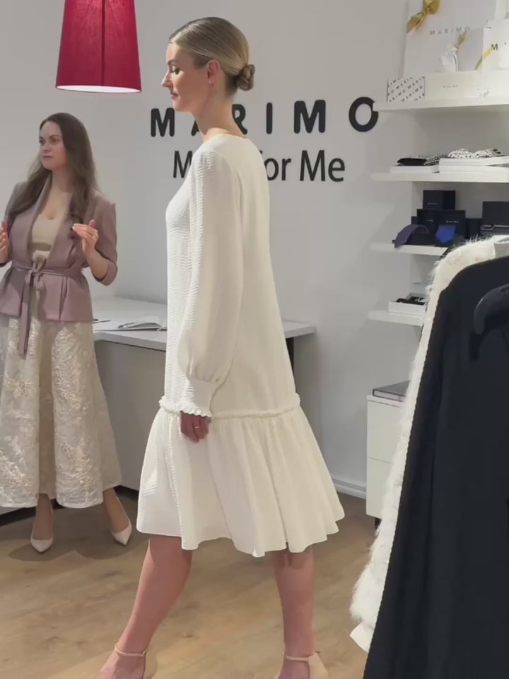 DAPHNE WHITE SILK JACQUARD DRESS WITH SLEEVES