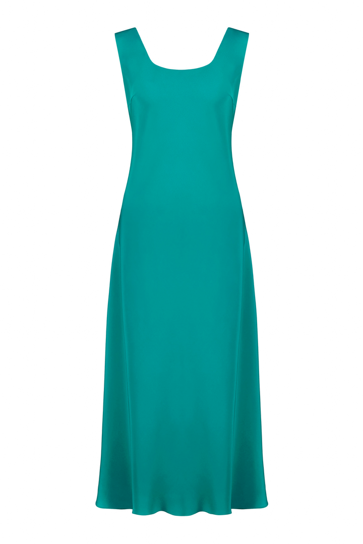 ALOCASIA TEAL SILK SLIP DRESS