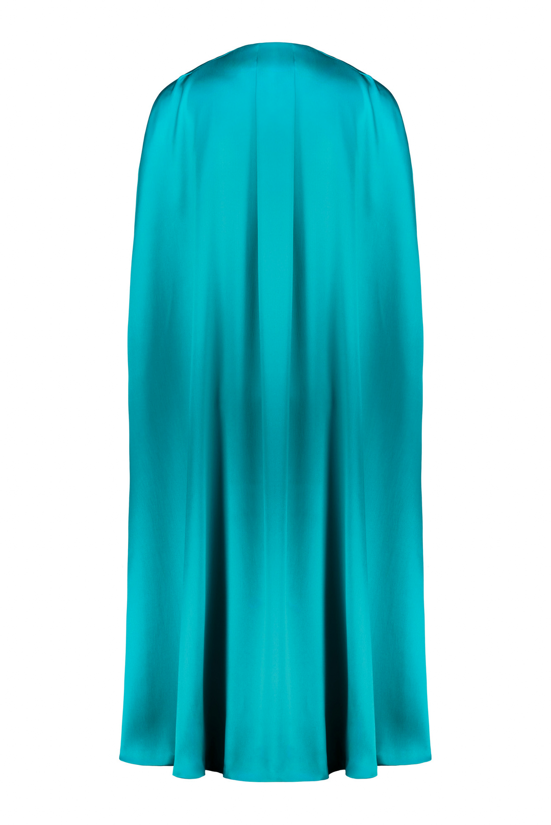 ALLAMANDA TEAL SILK SATIN CAPE DRESS WITH CRYSTAL BELT