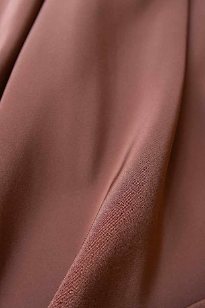 TRINIA ROSE BROWN SILK SLIP DRESS WITH CRYSTAL EMBROIDERY