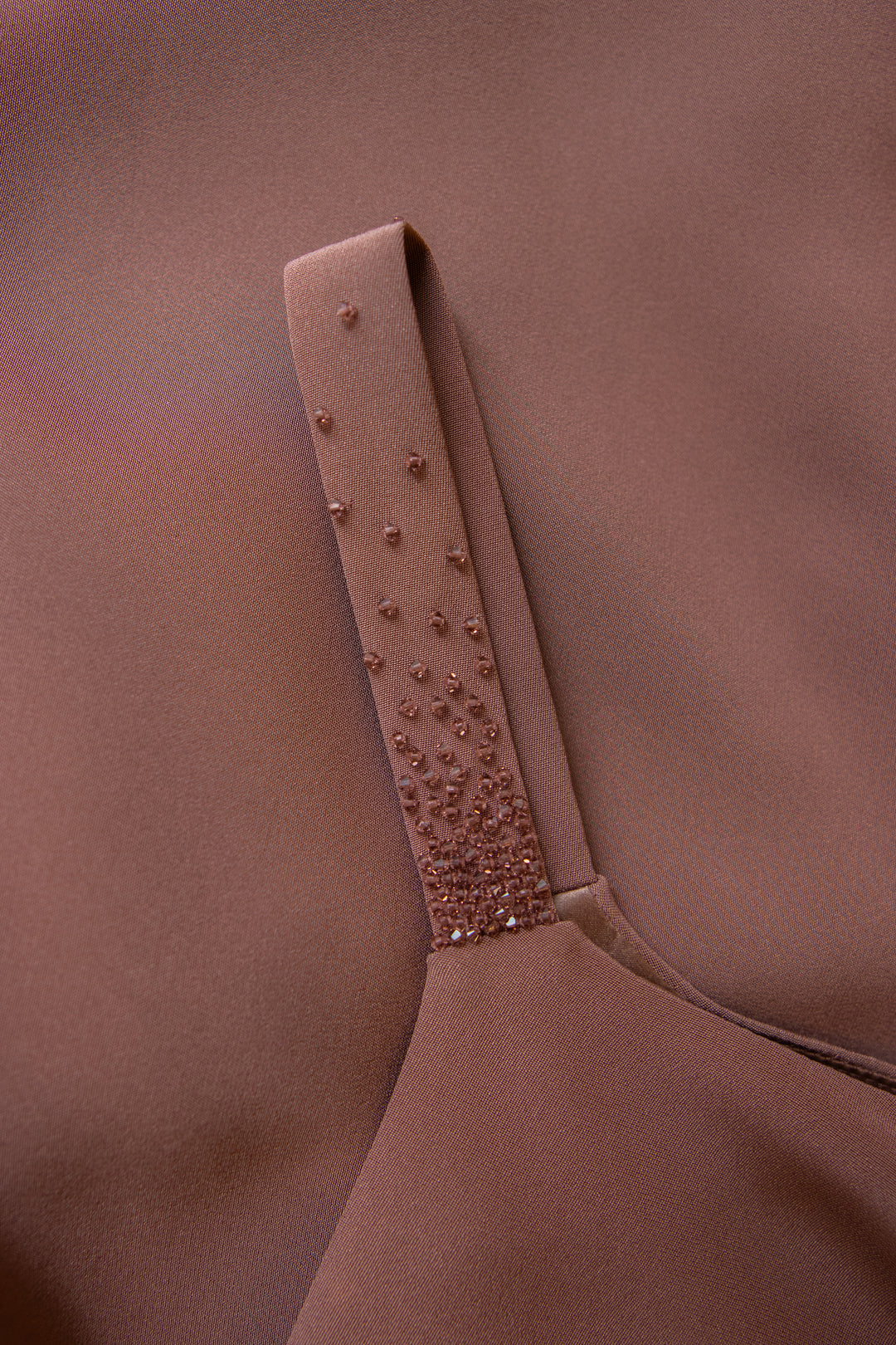 TRINIA ROSE BROWN SILK SLIP DRESS WITH CRYSTAL EMBROIDERY