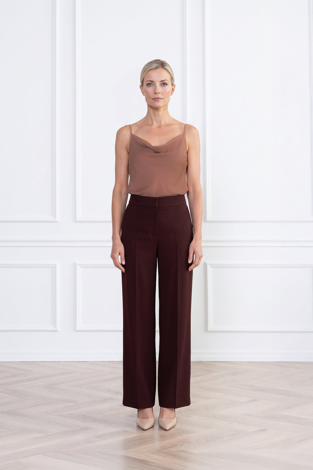 ALPINIA DARK BURGUNDY FINE WOOL WIDE-LEG SUIT PANTS