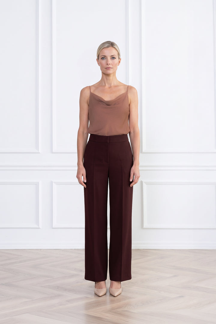 ALPINIA DARK BURGUNDY FINE WOOL WIDE-LEG SUIT PANTS