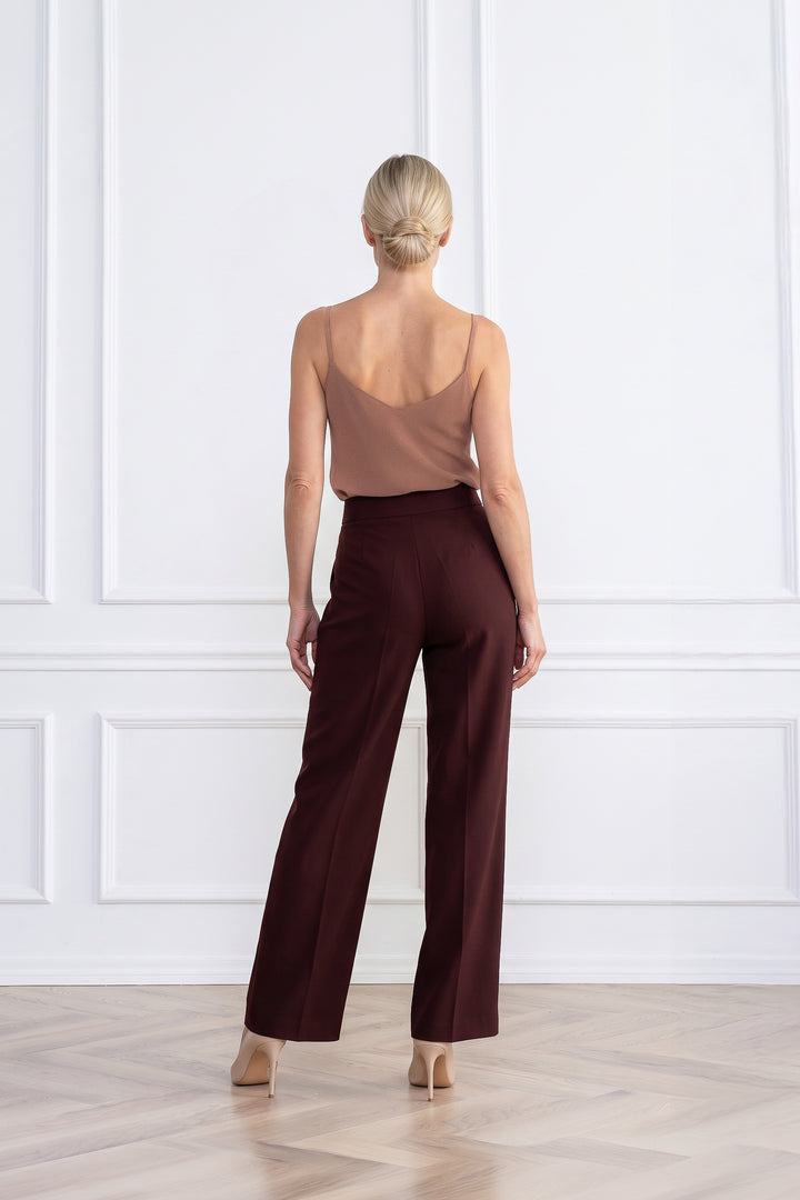 ALPINIA DARK BURGUNDY FINE WOOL WIDE-LEG SUIT PANTS