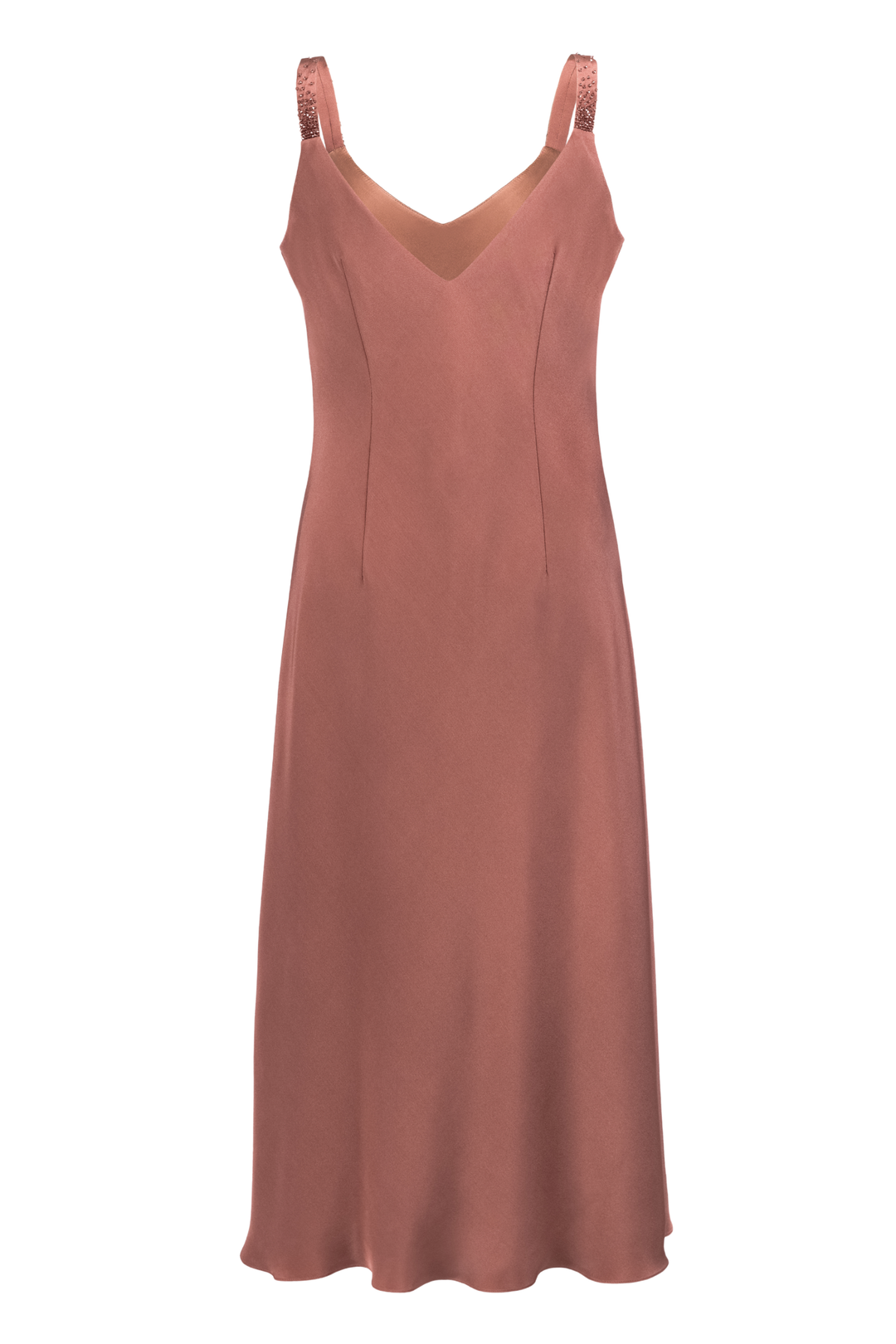 TRINIA ROSE BROWN SILK SLIP DRESS WITH CRYSTAL EMBROIDERY
