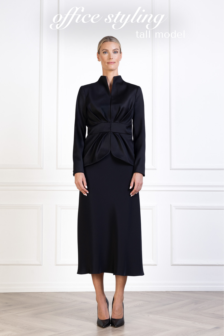 MELILOTUS BLACK WOOL JACKET WITH DRAPED FRONT DETAIL