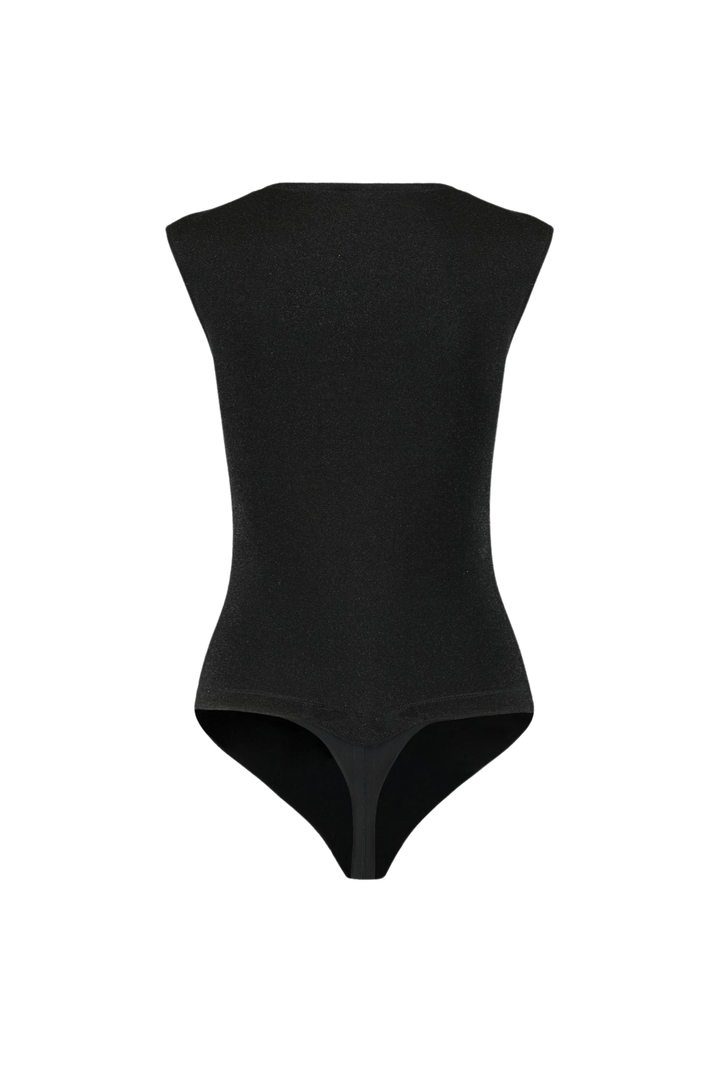 LAMIUM BLACK SLEEVELESS SLIGHTLY GLITTERING VISCOSE-BLEND BODYSUIT