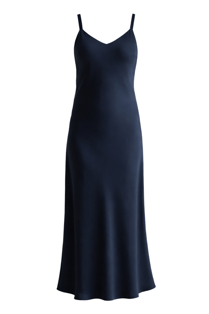 TRINIA NAVY SILK SLIP DRESS