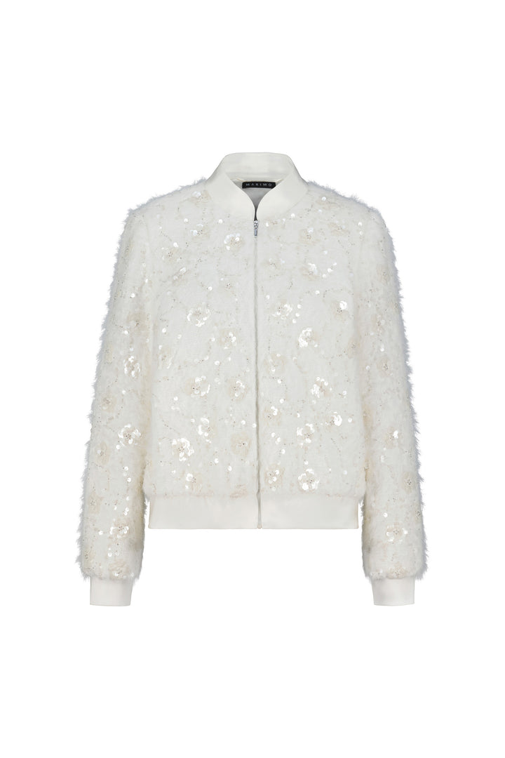 GRACILARIA IVORY TWEED EMBELLISHED BOMBER JACKET