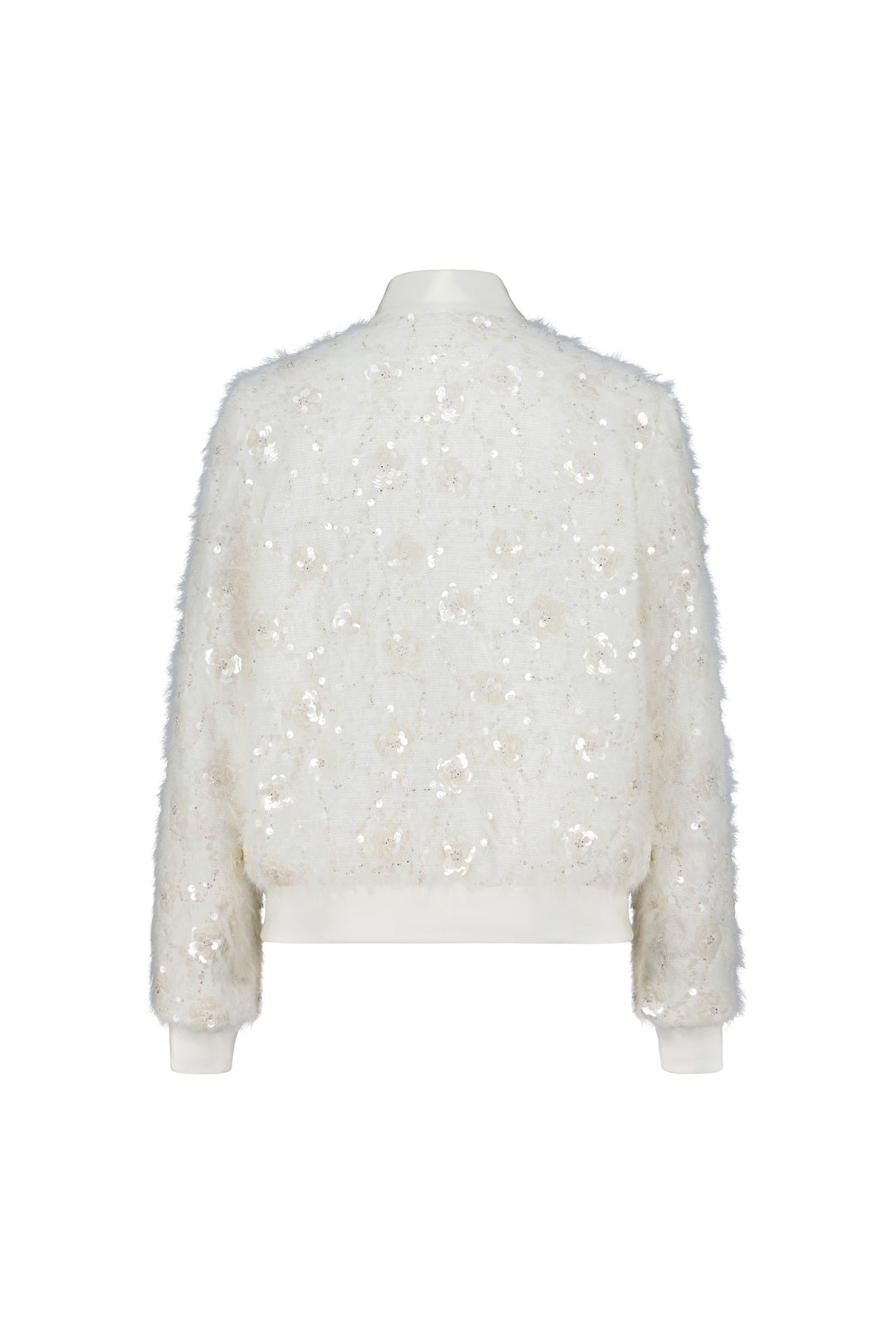 GRACILARIA IVORY TWEED EMBELLISHED BOMBER JACKET