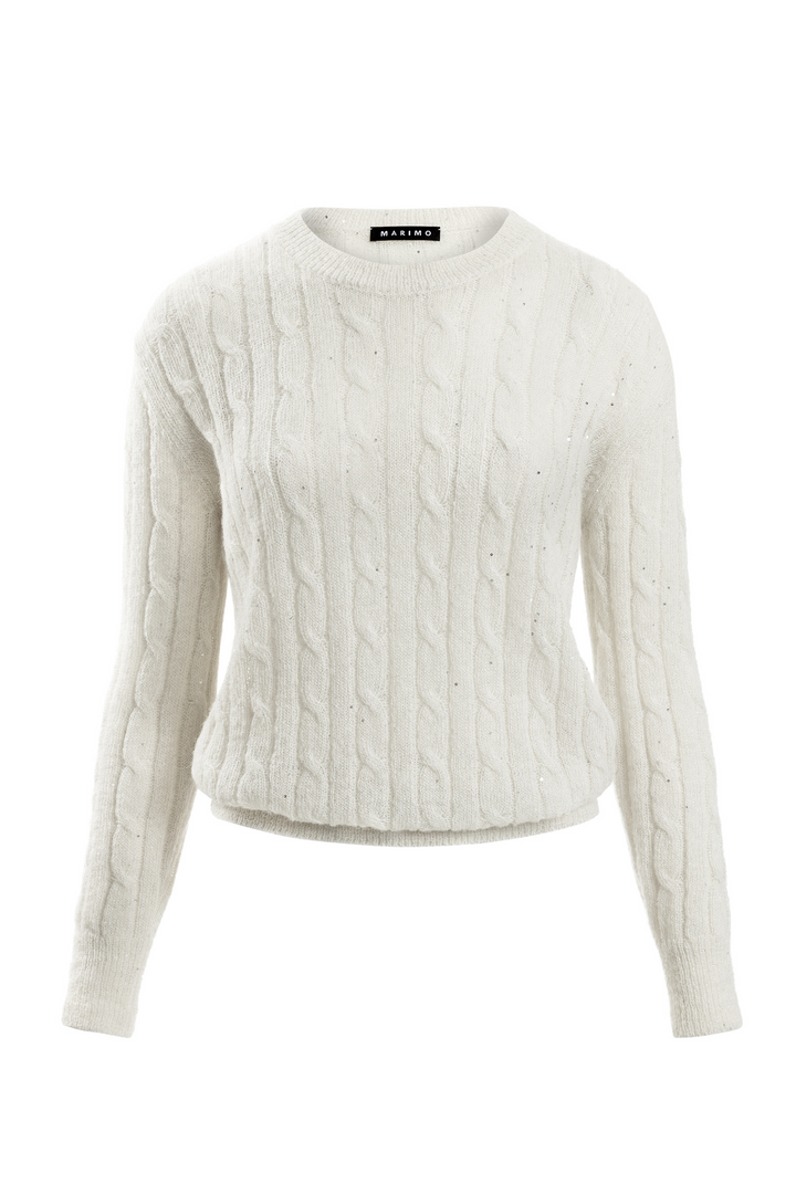 MEDEMIA STONE IVORY CABLE-KNIT ALPACA WOOL BLEND SWEATER