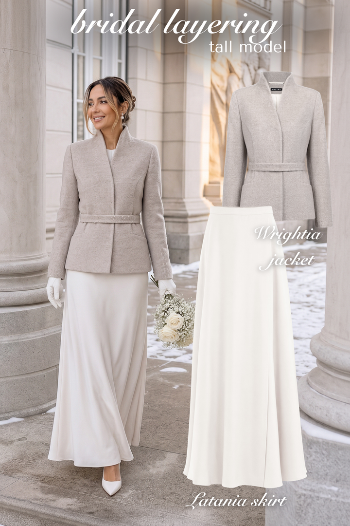 WRIGHTIA PALE BEIGE ALPACA WOOL BLEND JACKET WITH CRYSTAL EMBROIDERY