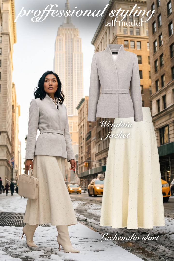 WRIGHTIA PALE BEIGE ALPACA WOOL BLEND JACKET WITH CRYSTAL EMBROIDERY