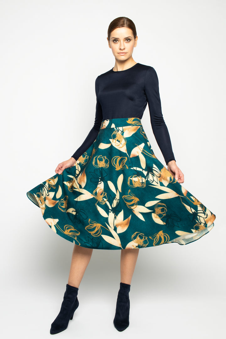 LACHENALIA PETROL BLUE WOOL SKIRT WITH POCKETS