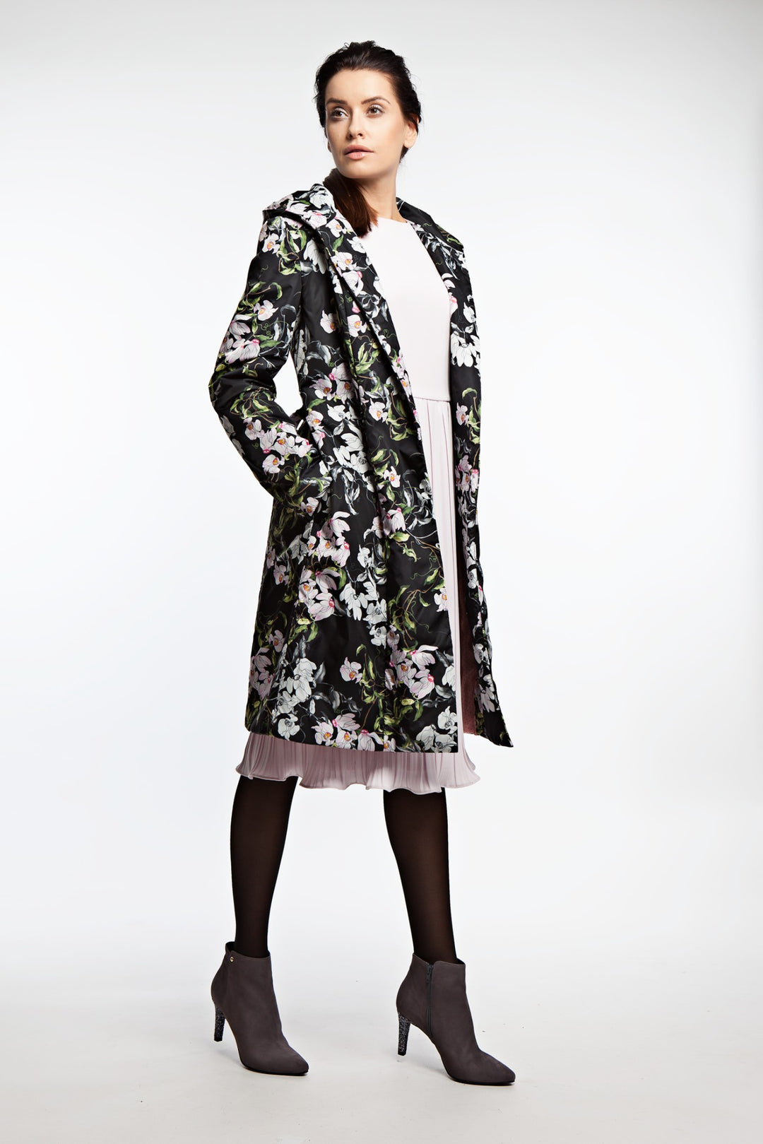 LAWSONIA BLACK FLORAL RAINCOAT